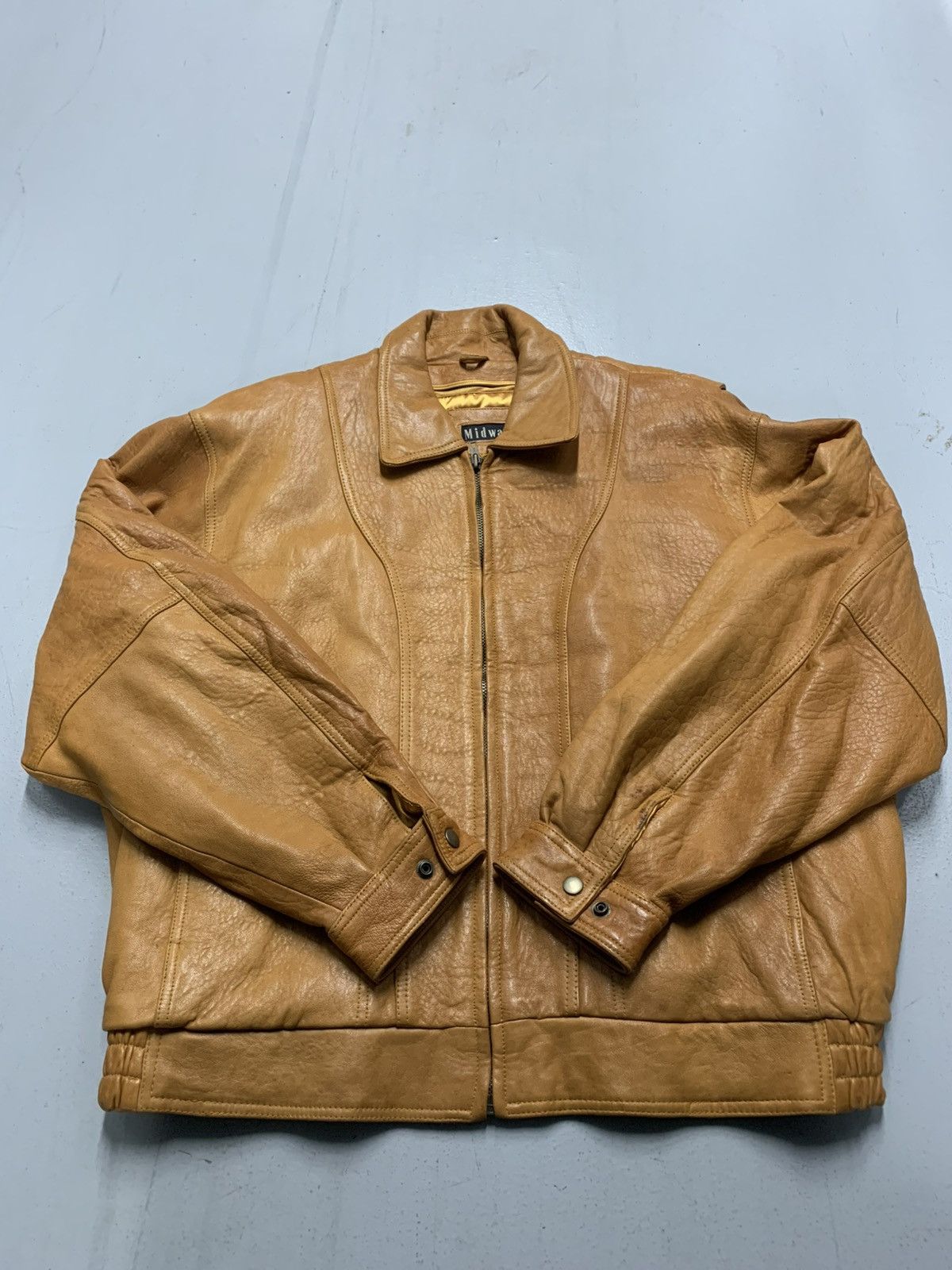 Vintage Vintage Midway Mustard/Tan Leather Bomber Size US XXL / EU 58 / 5 - 1 Thumbnail