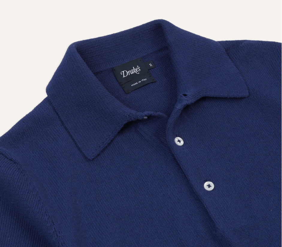 Drake's Blue Knitted Crepe Cotton Short-Sleeve Polo Shirt Size US M / EU 48-50 / 2 - 2 Thumbnail