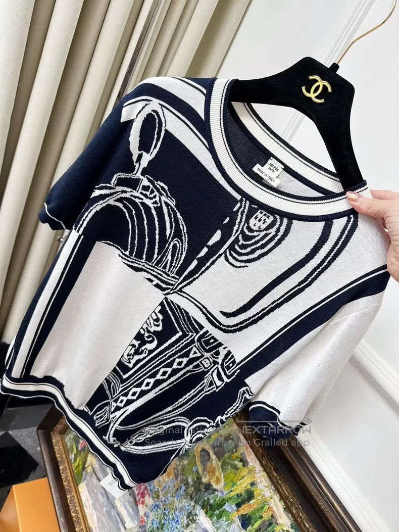 Hermes Hermes Dark blue and white rope pattern knit short-sleeve Size XS / US 0-2 / IT 36-38 - 2 Thumbnail