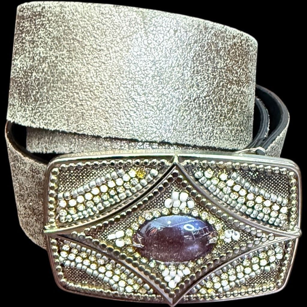 Chicos CHICO’S Metallic Gunmetal Silver Embellished Buckle Leather Size ONE SIZE - 1 Thumbnail