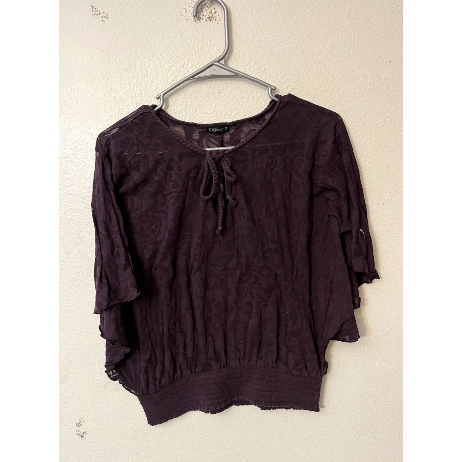 Express Express Purple Floral Burnout Top Blouse Batwing Sleeves XS Women's Shirt Size XS / US 0-2 / IT 36-38 - 3 Thumbnail