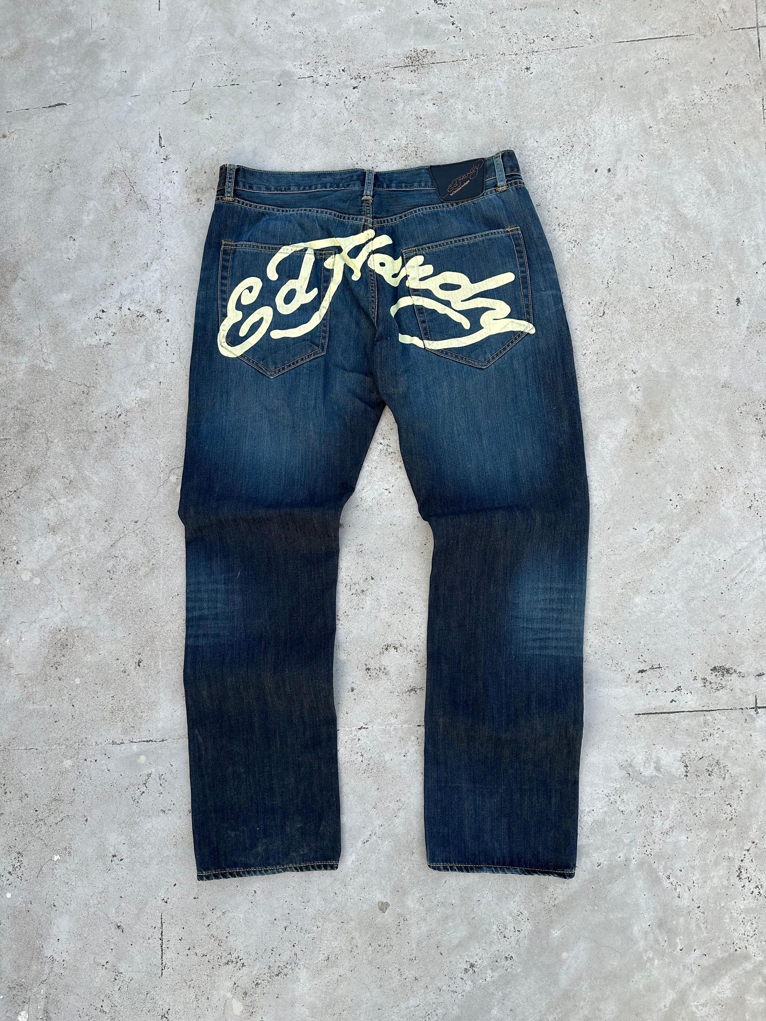 Christian Audigier × Ed Hardy × Vintage VINTAGE ED HARDY BIG LOGO BAGGY Y2K JEANS Size US 38 / EU 54 - 1 Thumbnail
