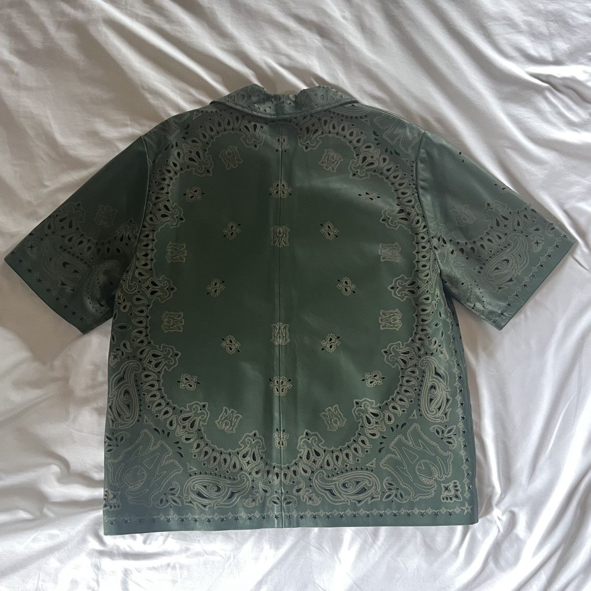 Amiri AMIRI GREEN BANDANA-PATTERN LEATHER SHIRT Size US M / EU 48-50 / 2 - 2 Thumbnail