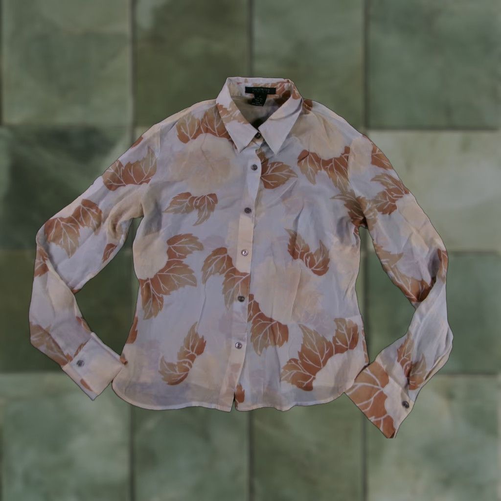 Vintage VINTAGE The Limited Silk Button-Up Long Sleeve Shirt Women Small Beige Floral Sheer Casual Resort Size S / US 4 / IT 40 - 1 Thumbnail