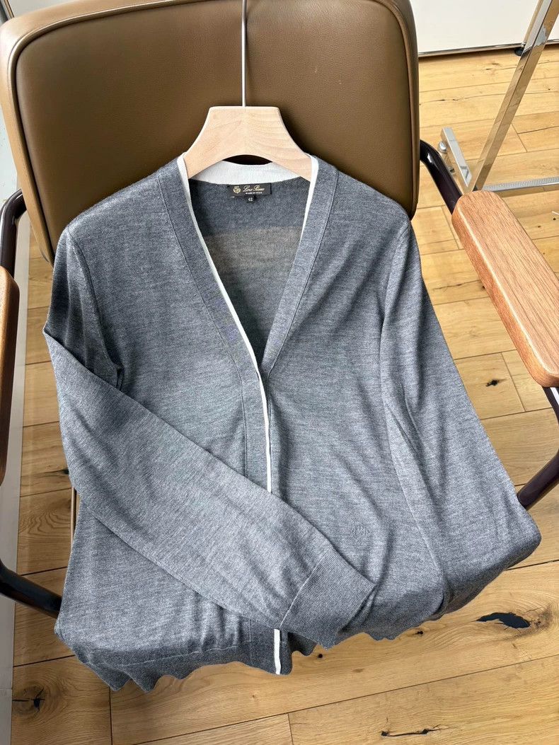 Loro Piana LORO PIANA Gray and white striped collar knit cardigan Size M / US 6-8 / IT 42-44 - 9 Thumbnail