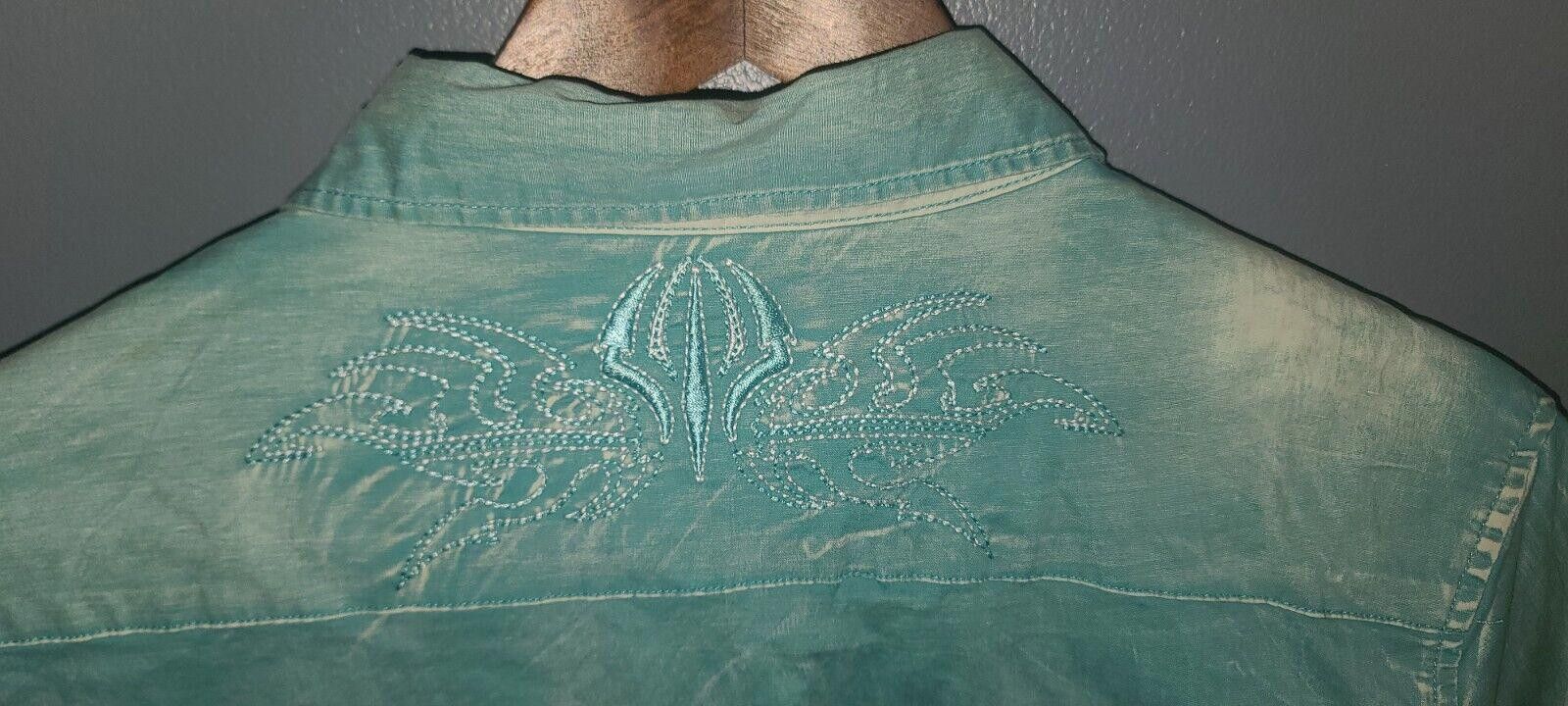 Designer Cowgirl Legend Vtg Western Rhinestone Teal Fade Large Size L / US 10 / IT 46 - 5 Thumbnail