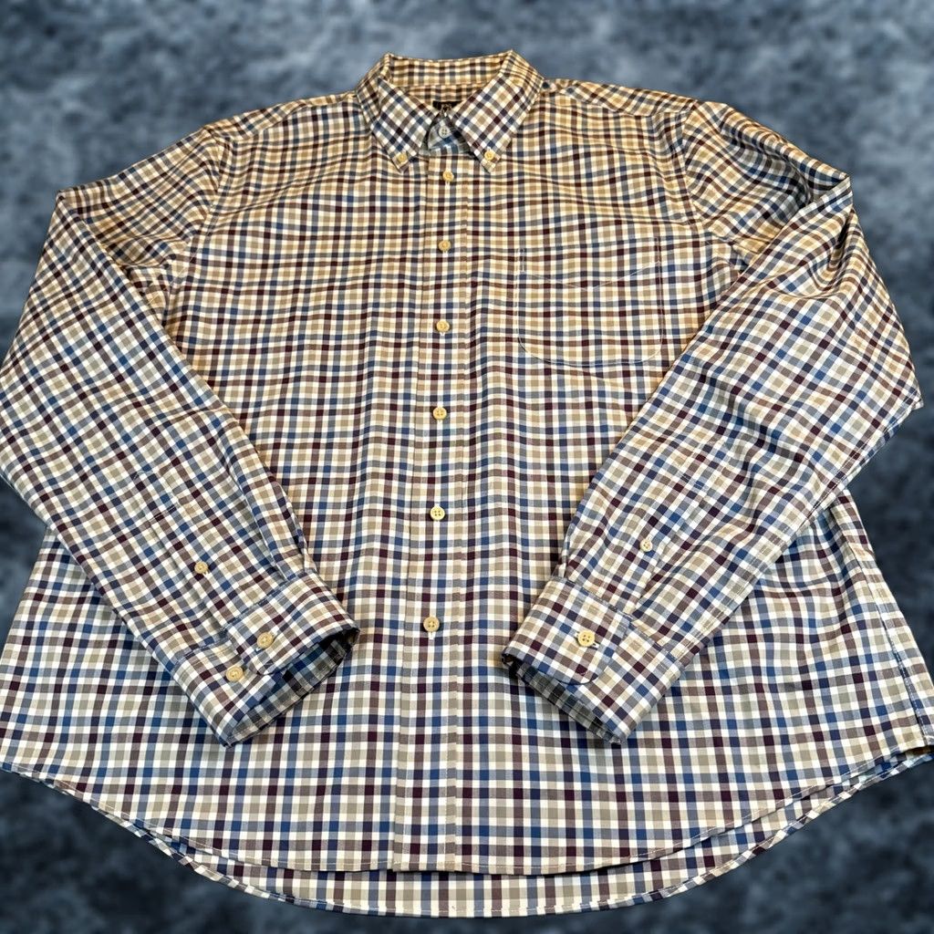 Vintage Jos A Bank Traveler Slim Fit Plaid Button-Down Shirt Purple Blue White Mens XL Size US XL / EU 56 / 4 - 1 Thumbnail