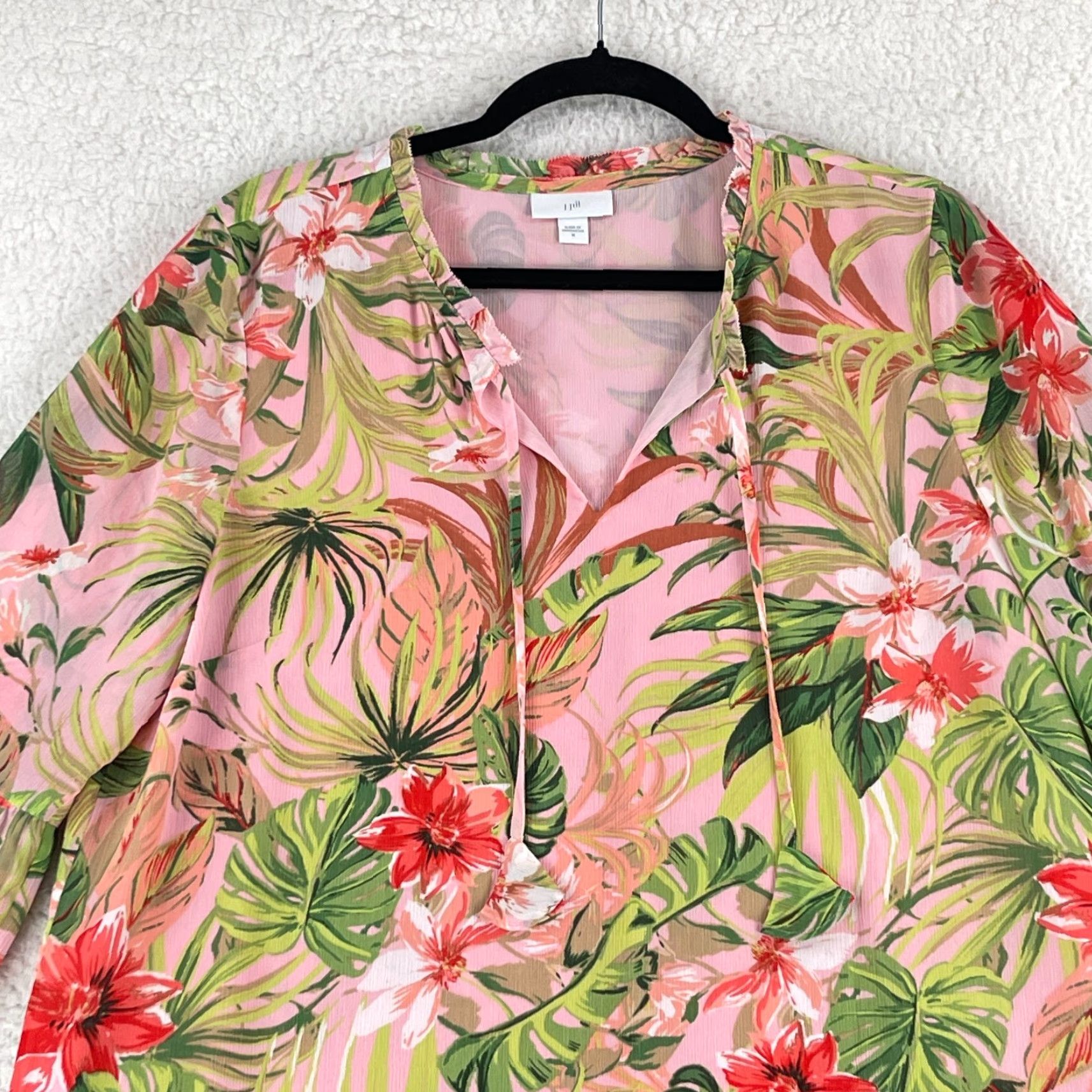 J. Jill J. Jill Pink Tropical Print Tunic Shirt Womens Medium Bell 3/4 Sleeve Pullover Size M / US 6-8 / IT 42-44 - 3 Thumbnail