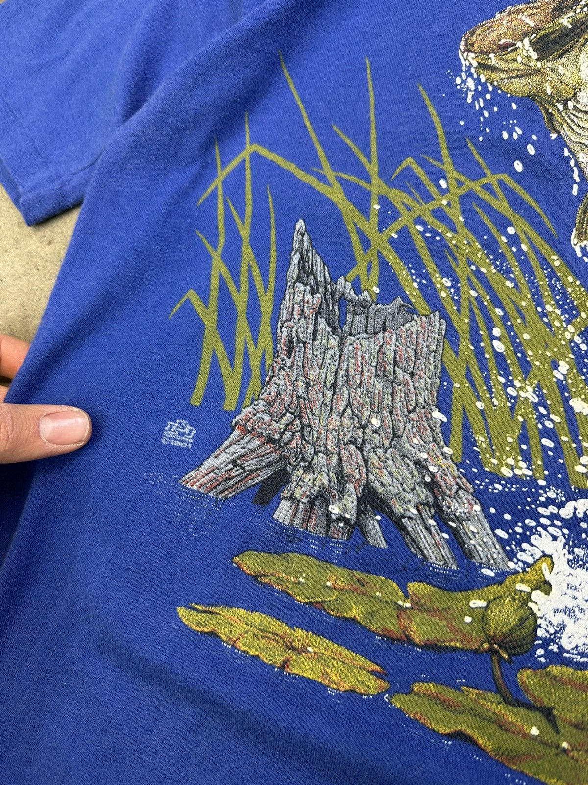 Vintage 90s Vintage Nature Tee Bass Fish Logo Shirt S/M Blue Baggy Size US M / EU 48-50 / 2 - 3 Thumbnail