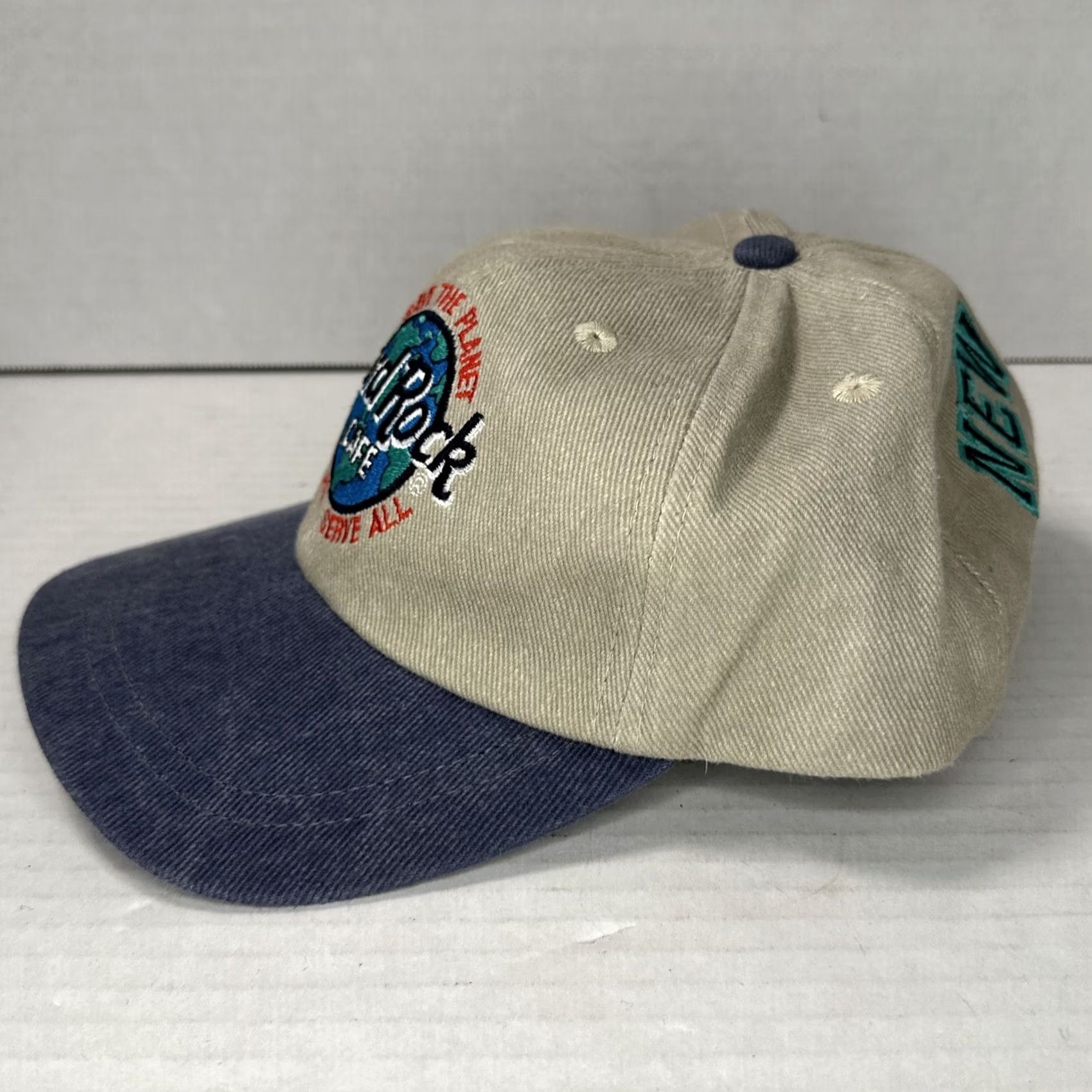 Hard Rock Cafe VINTAGE Hard Rock Cafe Save The Planet Snapback Hat NY 90s EUC Unisex Adults Brown Blue Cotton Adjustable Breathable Snapback Mens Womens Size ONE SIZE - 2 Thumbnail