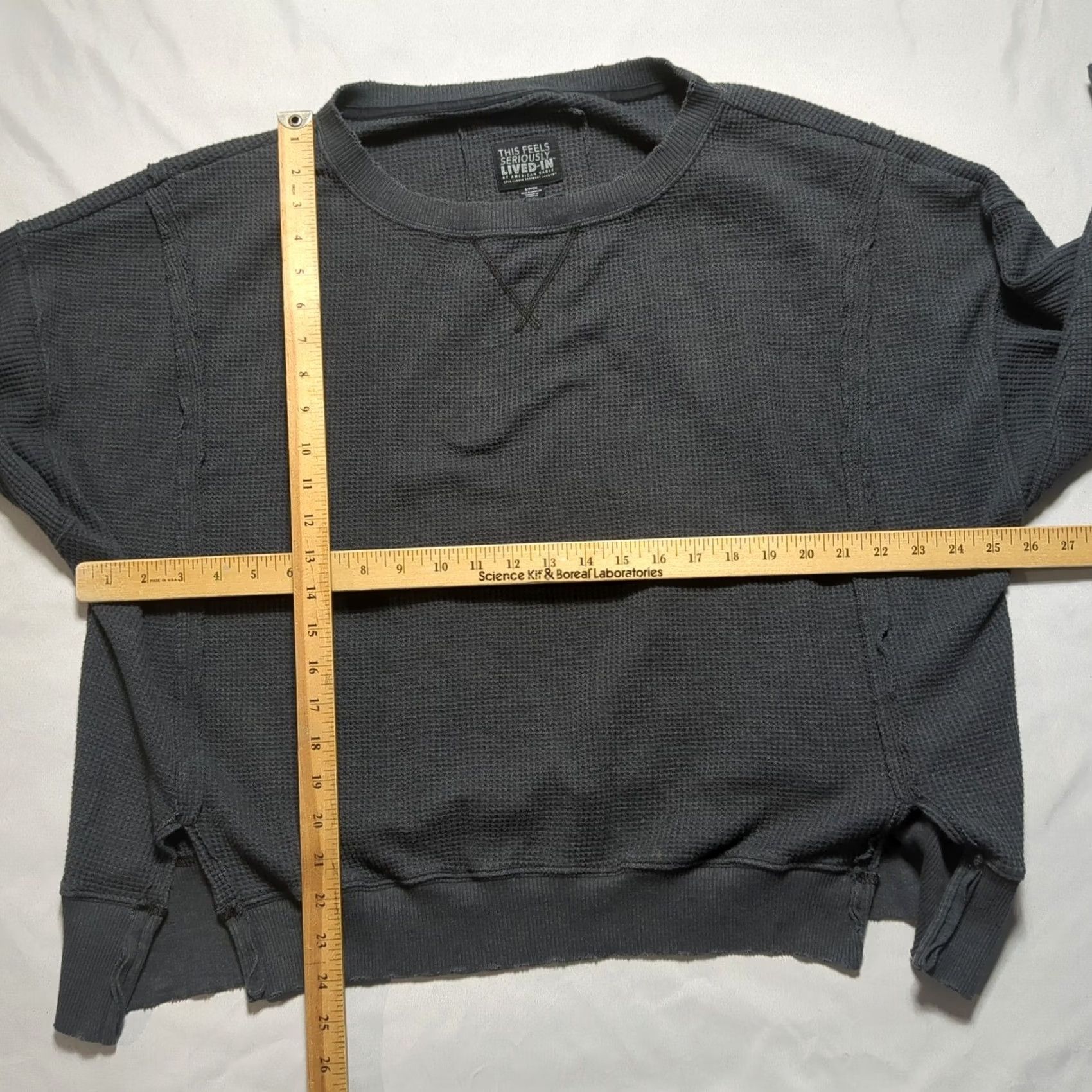 American Eagle Outfitters VINTAGE American Eagle Seriously Lived-In Waffle Knit Thermal Top Grey Small Oversized Size S / US 4 / IT 40 - 6 Thumbnail