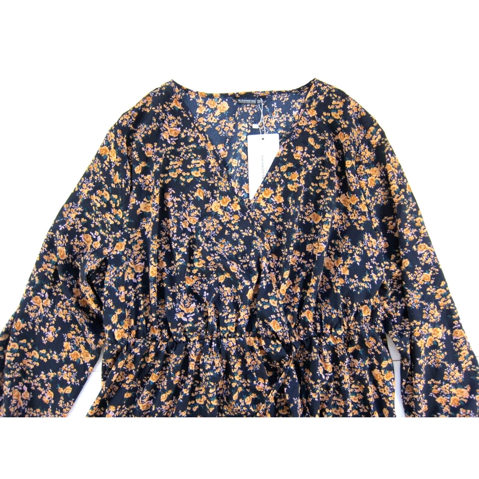 Vintage NWT Bloomchick Blouse Floral V-Neck Long Sleeve Peasant Blue 22-24 Womens Blouse 22-24 Plus NYT Size 3XL / US 20-22 - 3 Thumbnail