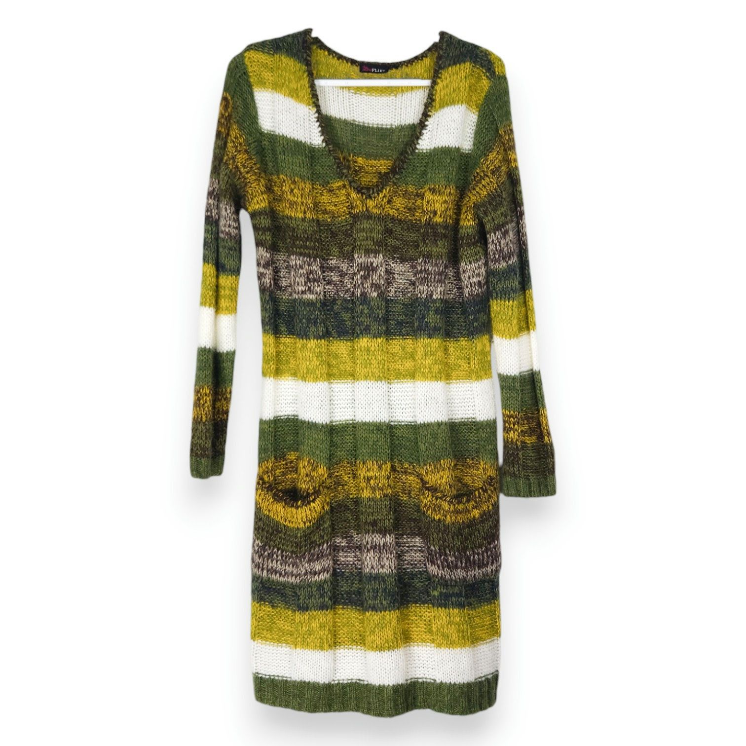 Other Ultra Flirt Striped V‑Neck Sweater Dress Green White XL EUC Size XL / US 12-14 / IT 48-50 - 1 Thumbnail