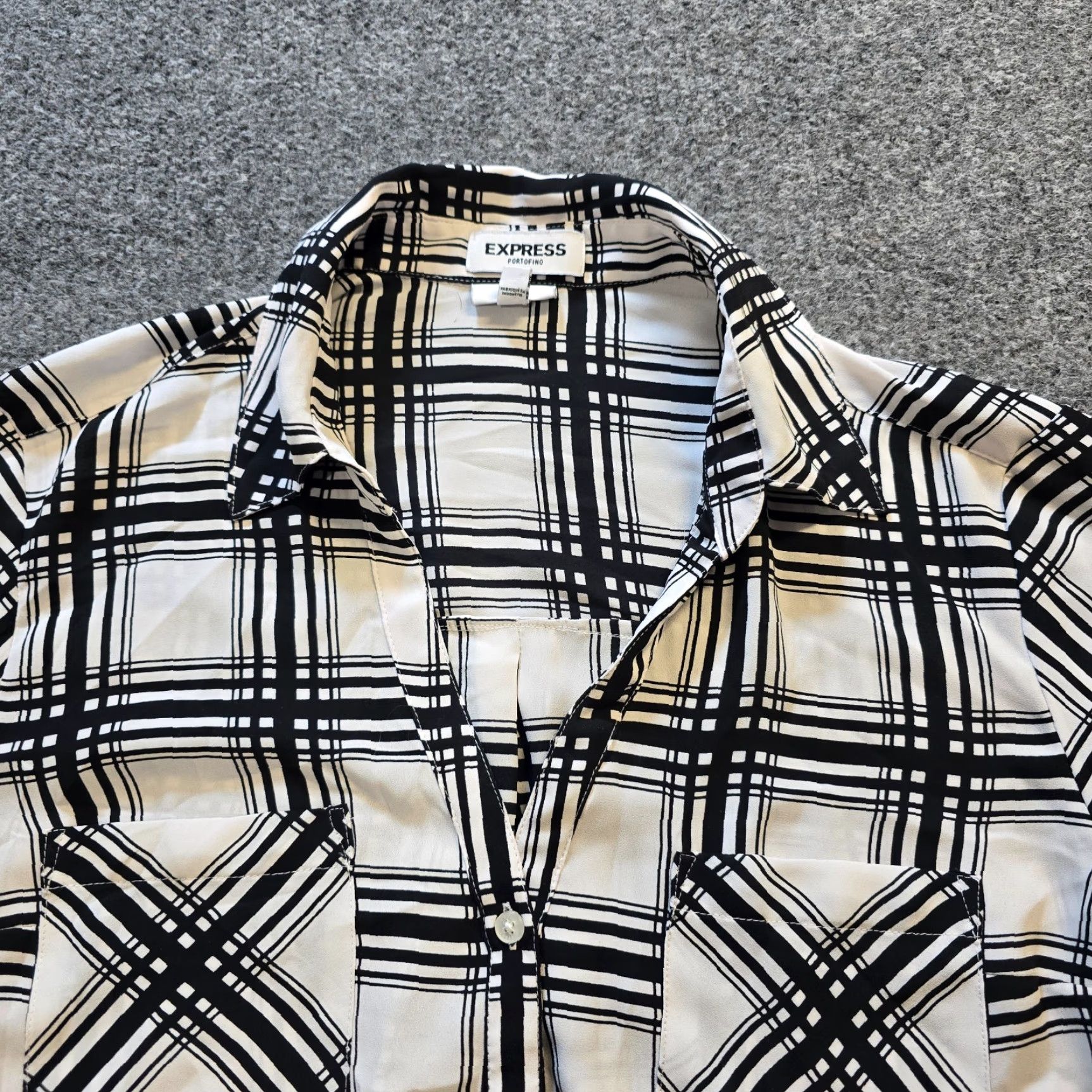 Express Express Blouse Womens Size L Black Plaid Portofino Sheer Button Career Casual Size L / US 10 / IT 46 - 2 Thumbnail