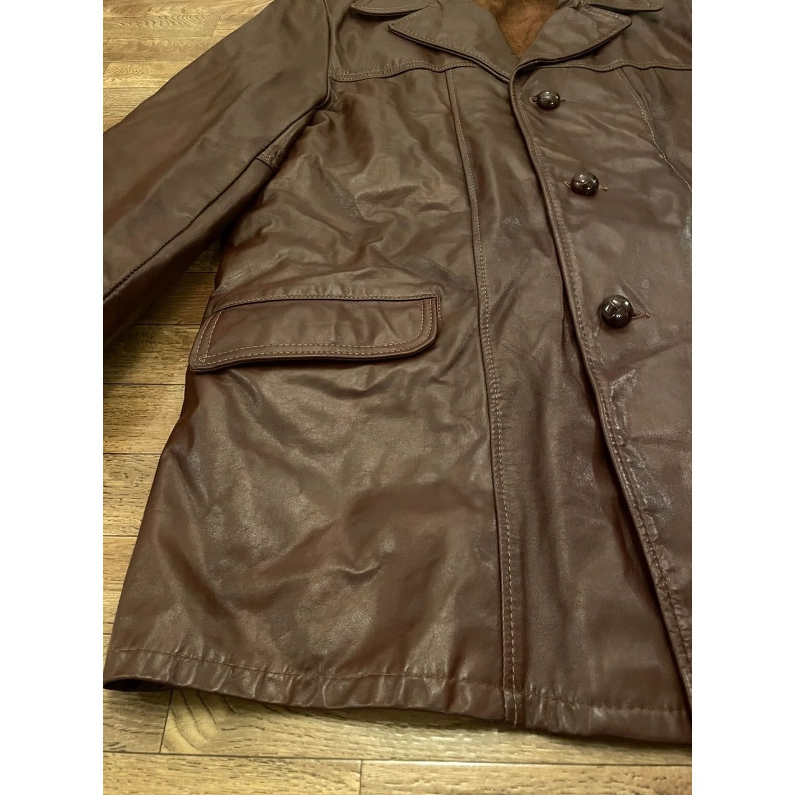 Vintage VINTAGE R Sherman Brown Leather Jacket Trench Coat USA 42L Men Flight/Bomber Size 42L Brown Leather USA Mens Size US XS / EU 42 / 0 - 3 Thumbnail