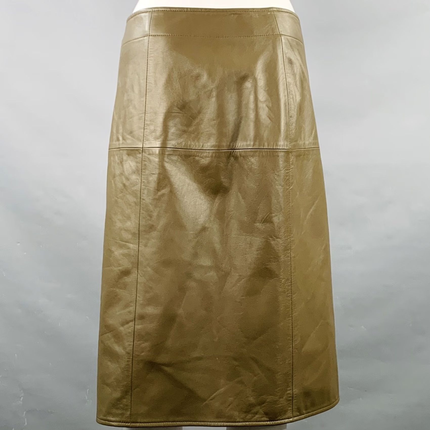 Bottega Veneta BOTTEGA VENETA Green Olive Lambskin Leather Pencil Skirt Size 2 Women Size 26" / US 2 / IT 38 - 2 Thumbnail