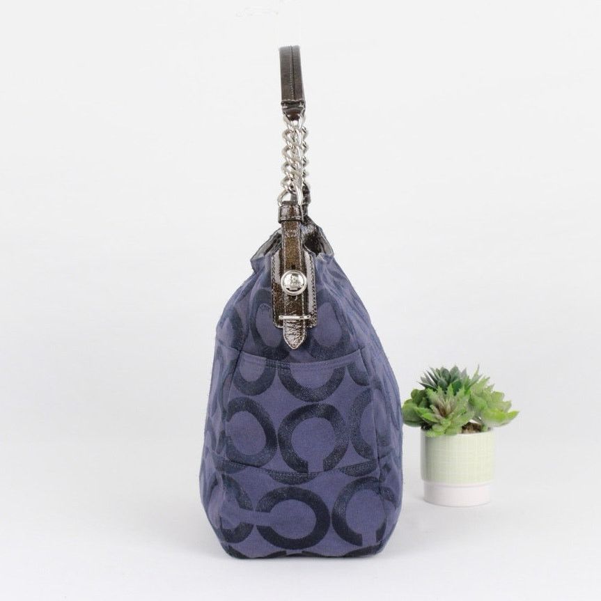 Coach Coach Navy Blue Glitter Signature Canvas Shoulder Bag Size ONE SIZE - 4 Thumbnail