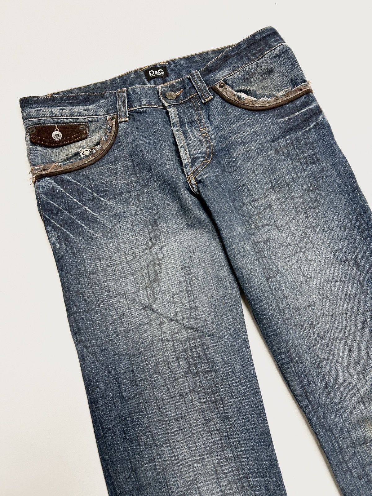 Dolce & Gabbana 2000s Croc Print Suede Pocket Denim Size US 31 - 3 Thumbnail