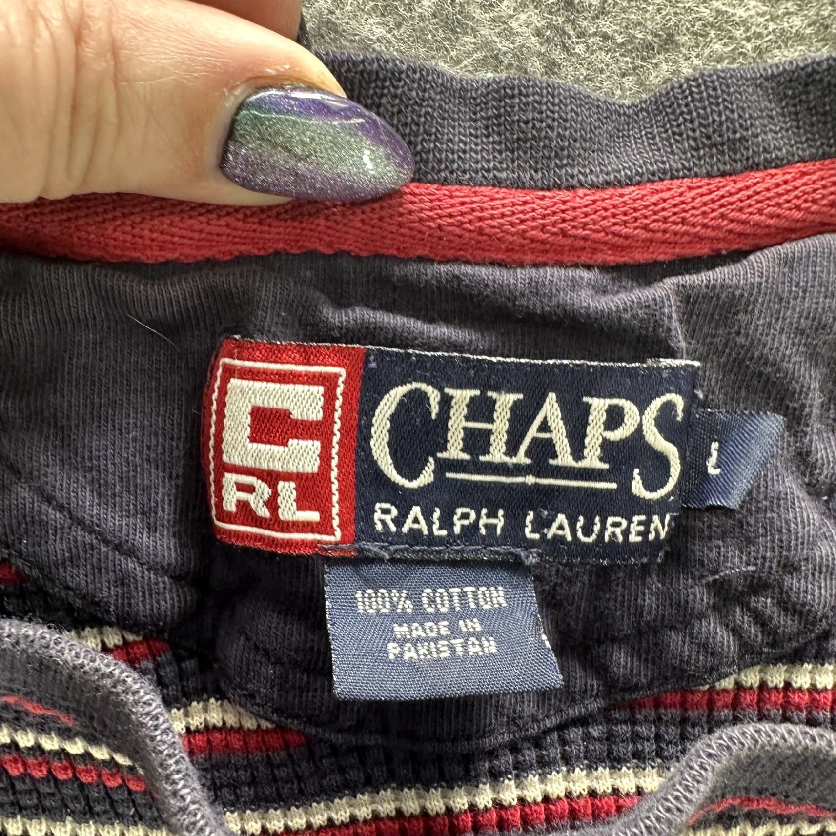 Chaps Chaps Ralph Lauren Sweater Mens Large Striped Waffle-Knit Crest Pullover Navy Red White Crewneck Size US L / EU 52-54 / 3 - 7 Thumbnail