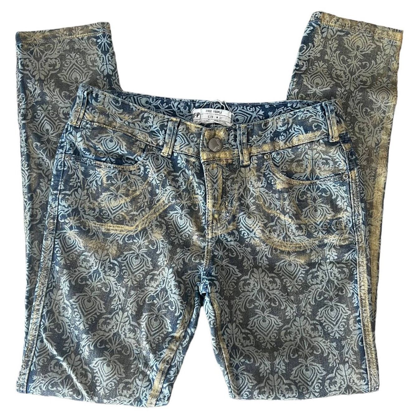 Free People RARE Free People Damask Tapestry Gold Foil Skinny Jeans 27 Size 27" / US 4 / IT 40 - 2 Thumbnail