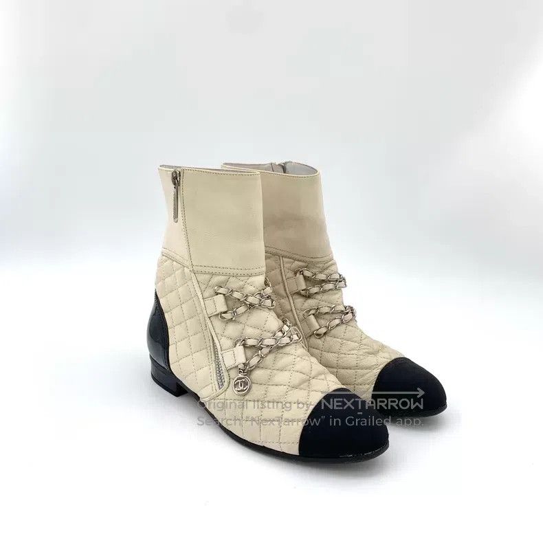Chanel Chanel Beige diamond chain zipper casual flat boots Size US 5.5 / IT 35.5 - 2 Thumbnail