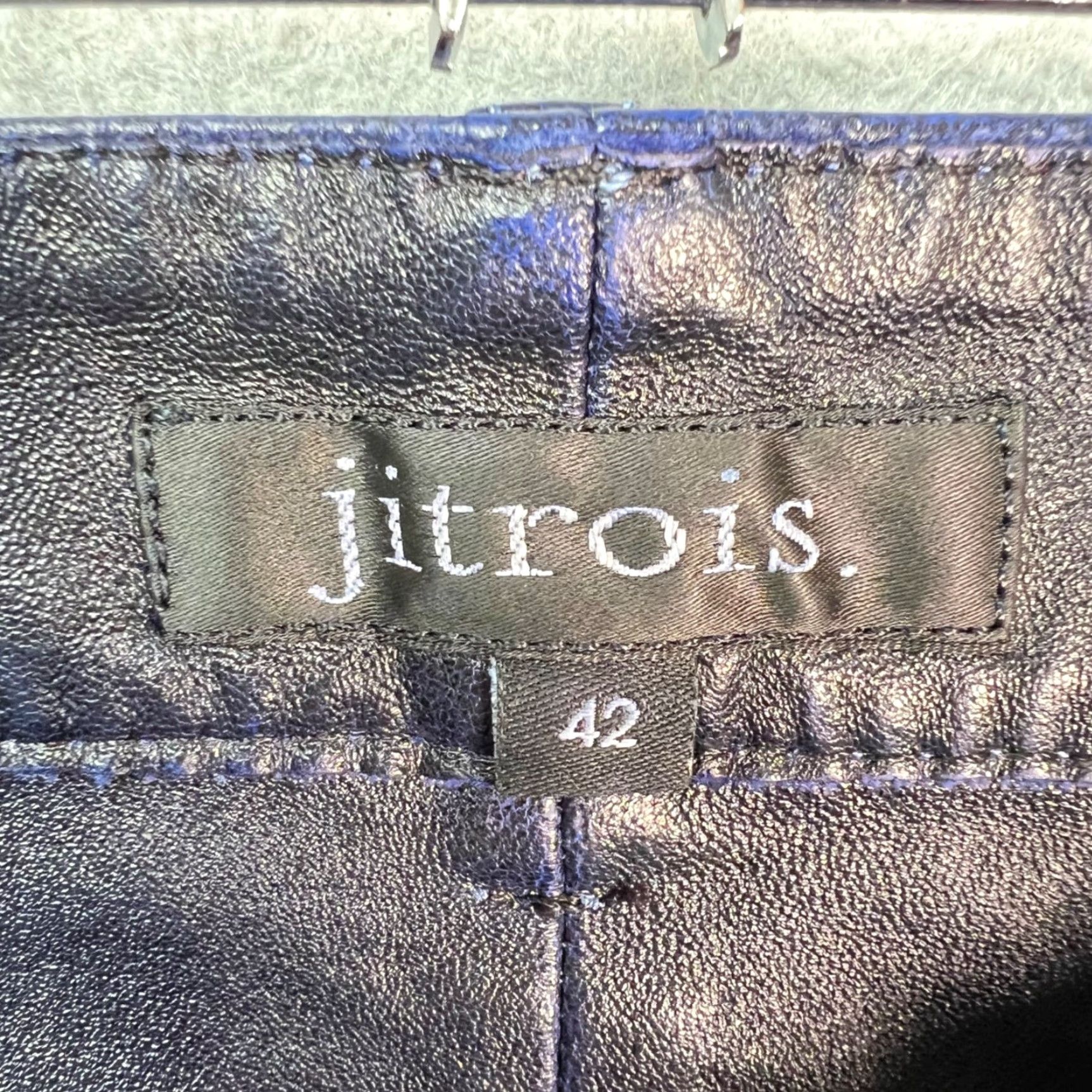 Vintage Jitrois Womens 42 Blue Leather Skinny Pants High Rise Stretch Ankle Regular Size 42 Womens Size 28" / US 6 / IT 42 - 3 Thumbnail