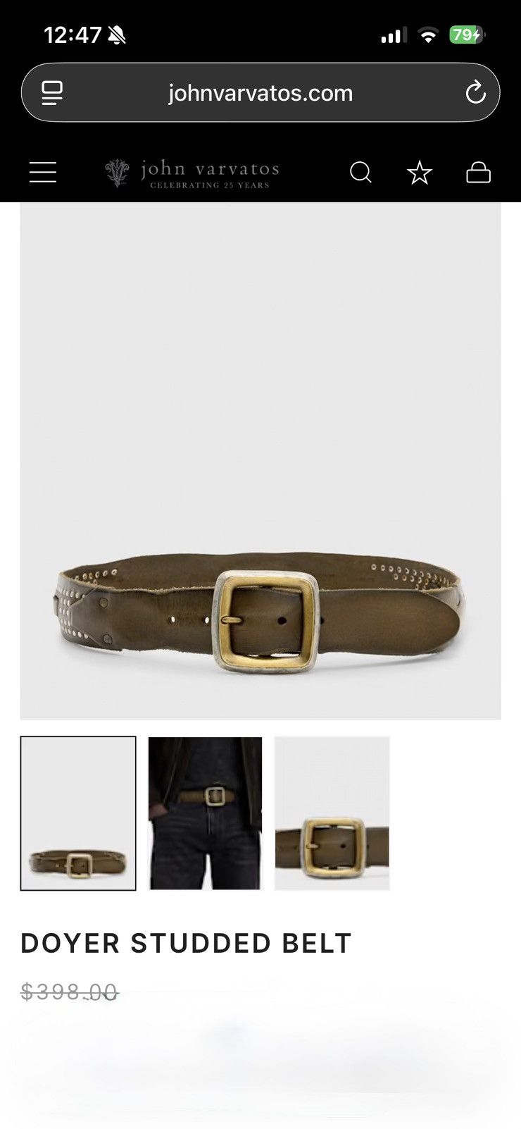 John Varvatos Doyer Studded Belt Size 32 Size 32 - 4 Thumbnail
