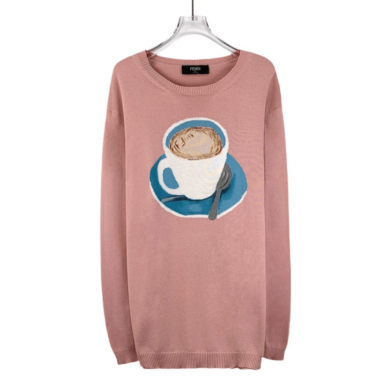 Fendi Fendi Pink & Brown Cotton Knit Sweater (Size L) Size L / US 10 / IT 46 - 1 Thumbnail