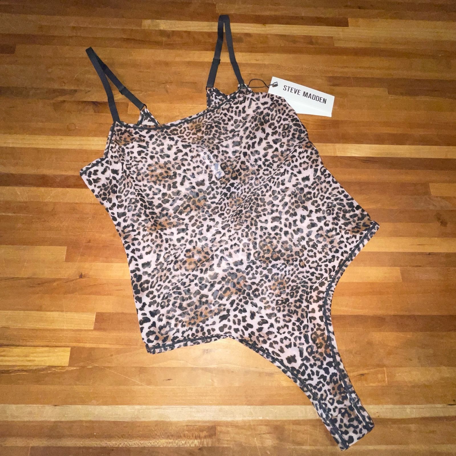 Steve Madden Steve Madden Women's Sheer Mesh Thong Bodysuit Leopard Size M / US 6-8 / IT 42-44 - 2 Thumbnail