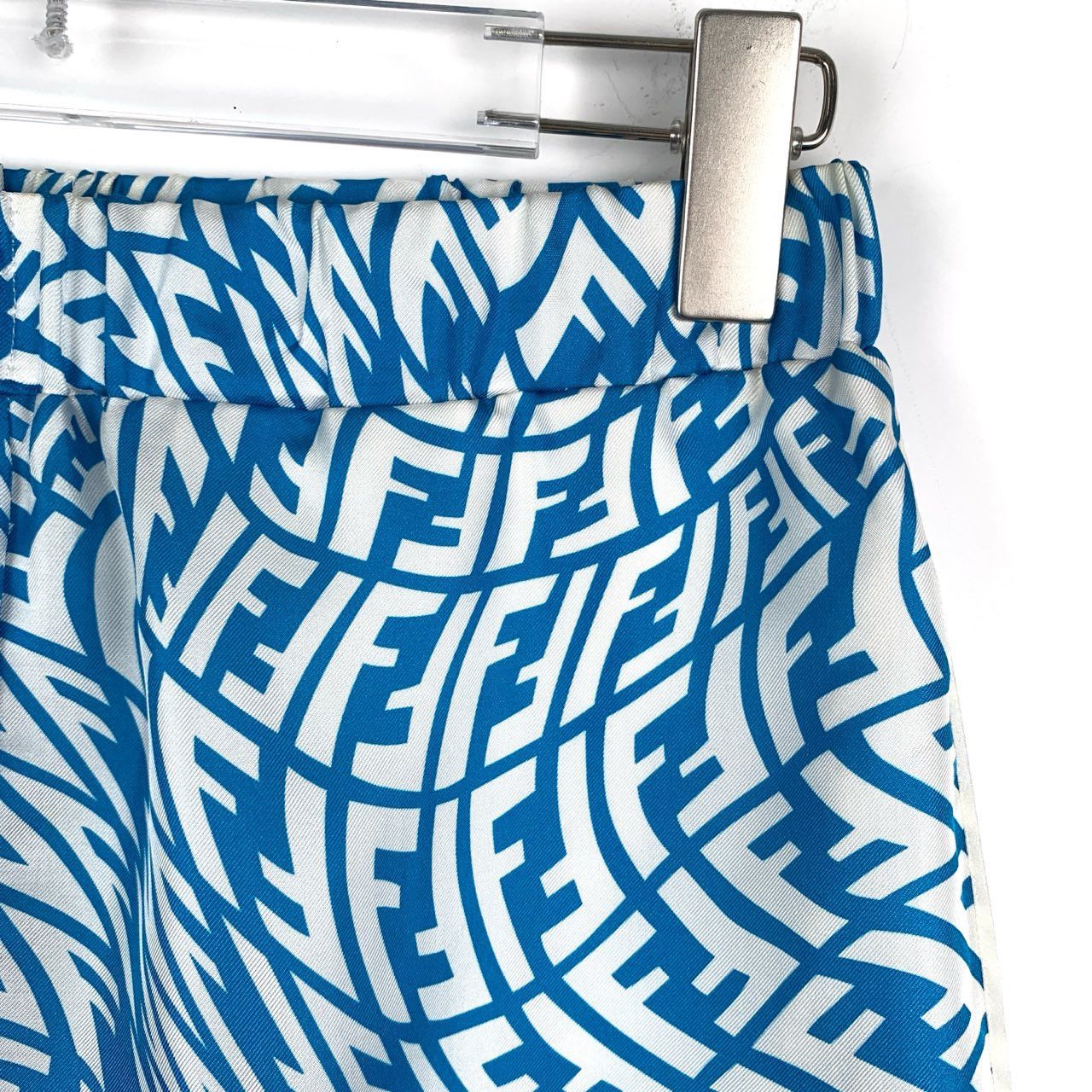 Fendi Fendi Logo Letter Print Elastic Waist Blue Silk Shorts Size 28" / US 6 / IT 42 - 3 Thumbnail