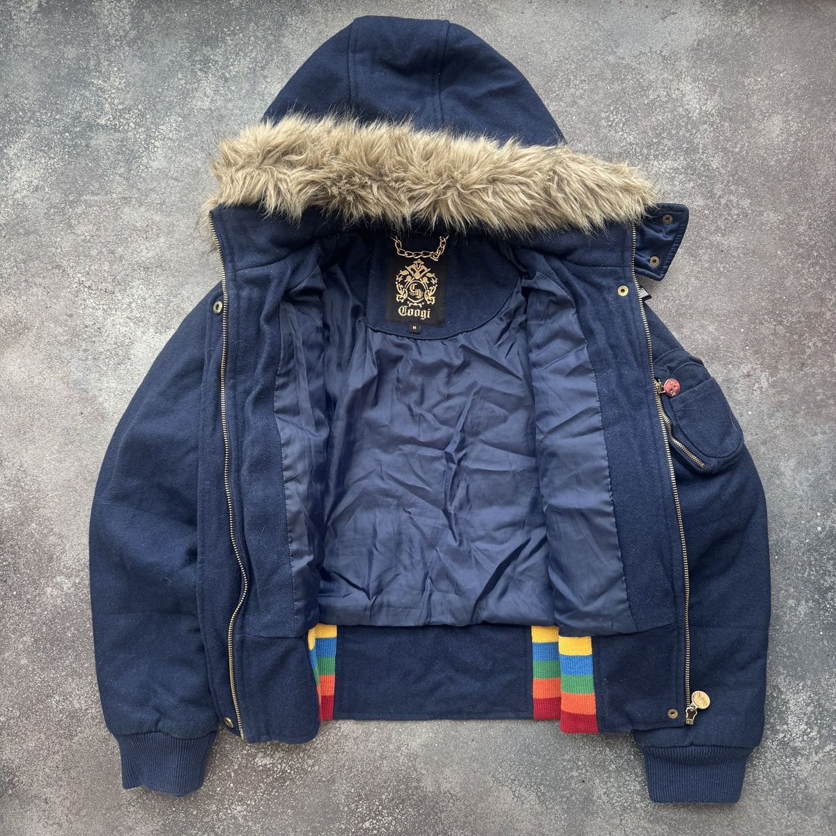 Coogi Coogi Vintage Y2K Faux Fur Hooded Wool Bomber Jacket Size M / US 6-8 / IT 42-44 - 13 Thumbnail