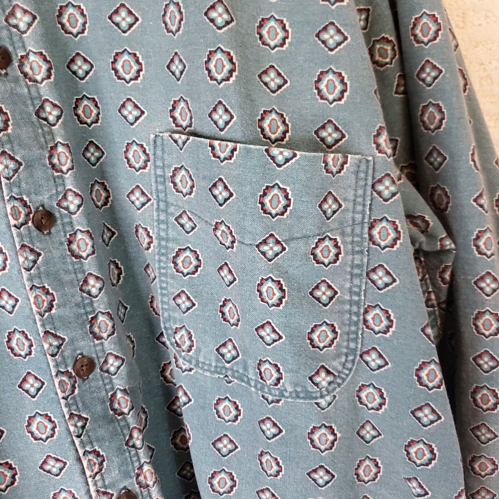 Vintage Woolrich Shirt L Turquoise Geometric Button-Up Long Sleeve Collared USA Mens Size US L / EU 52-54 / 3 - 4 Thumbnail