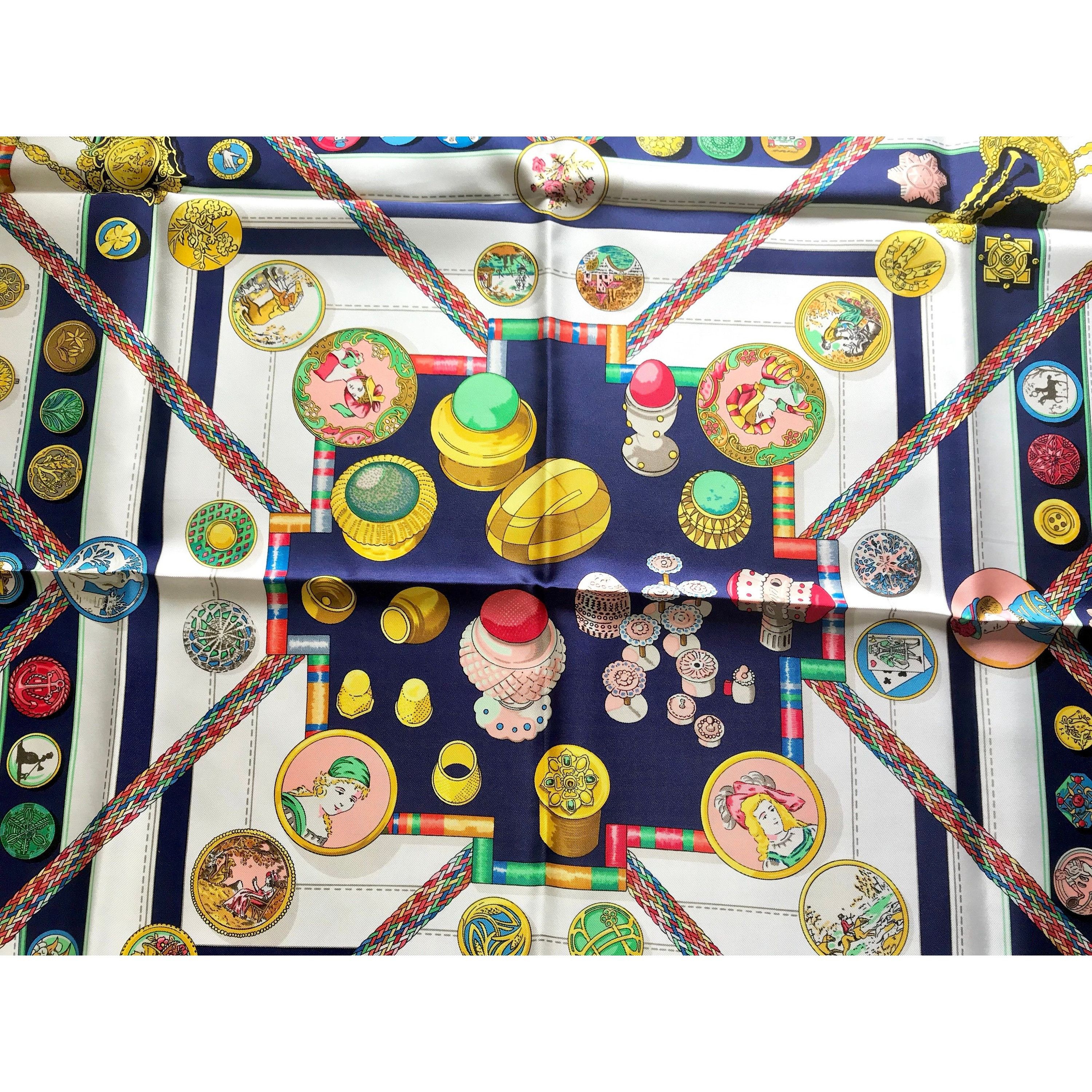 Hermes Vintage HERMES Carre navy silk scarf with yellow, pink, gree Size ONE SIZE - 3 Thumbnail