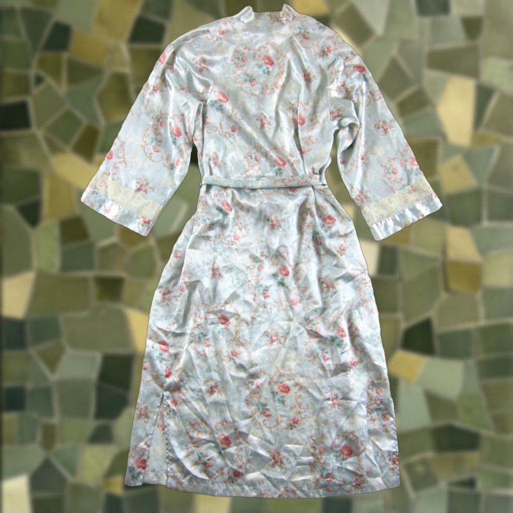 Vintage VINTAGE Lauren Alexandra Robe Women Medium Floral Silky Polyester Blue Pocket Belted Size ONE SIZE - 1 Thumbnail