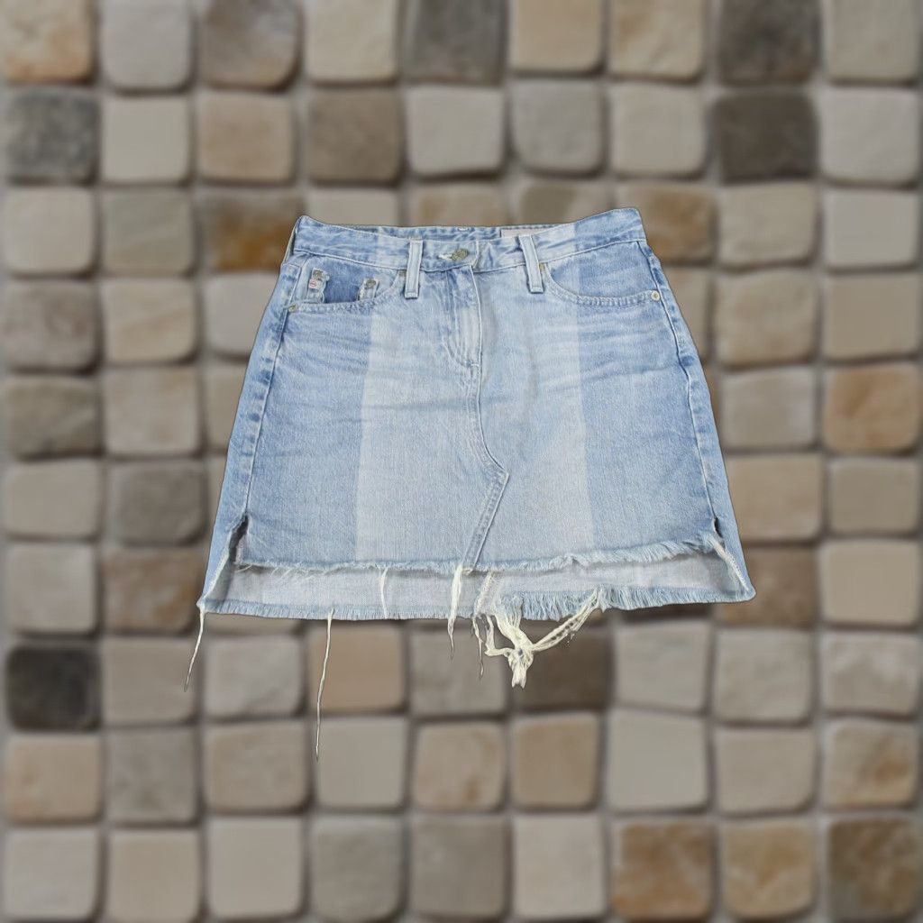 Denime VINTAGE Adriano Goldschmied Mini Skirt Womens 25 Light Denim Blue Short Zip Zipper AG Size 42" / US 20 - 1 Thumbnail