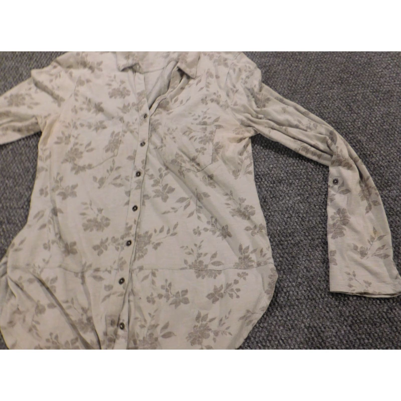 Vintage Sonoma Blouse Women L Gray Floral Button Down Stretch Casual Shirt Size L / US 10 / IT 46 - 3 Thumbnail