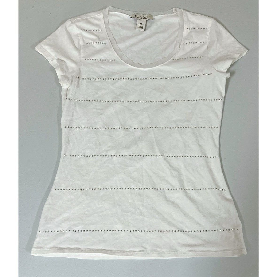 White House Black Market White Diamond Striped Short Sleeve Top T-Shirt Tee Size XS 💎 Size XS / US 0-2 / IT 36-38 - 1 Thumbnail