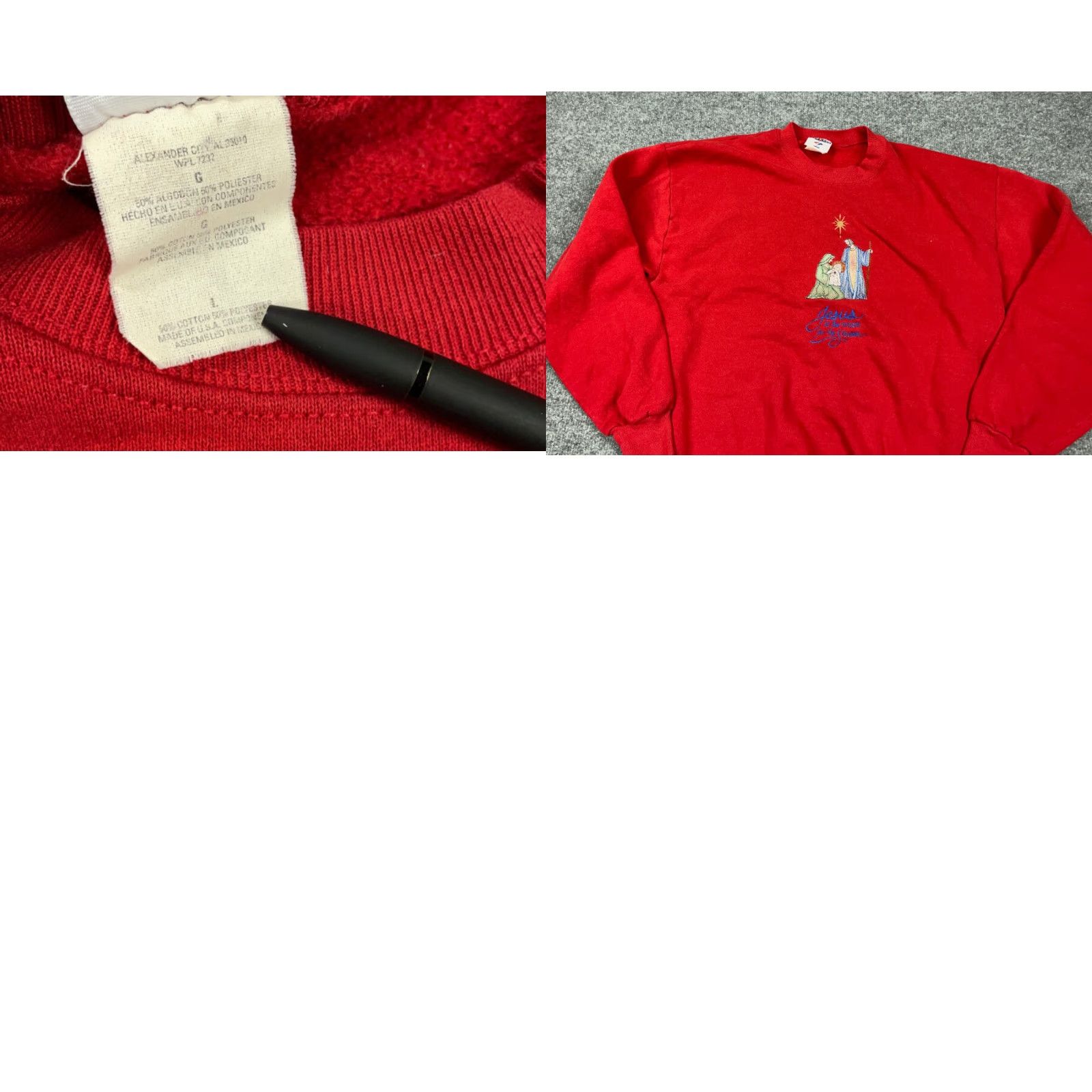 Jerzees VINTAGE Jerzees Christmas Jesus Reason For Season Sweatshirt Adult XL Red Embroidered Size XL / US 12-14 / IT 48-50 - 8 Thumbnail