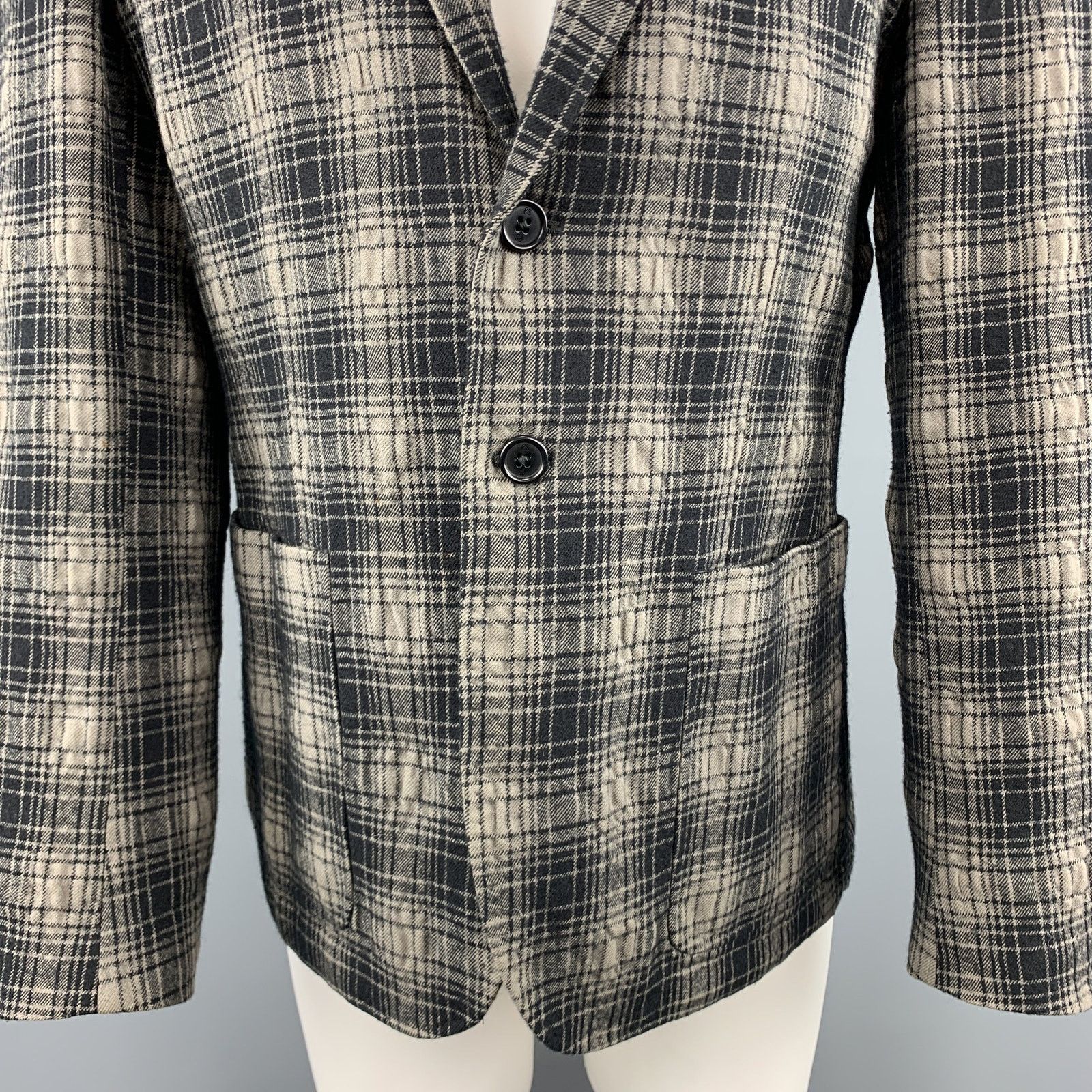 Paul Smith Sz 40 Plaid Black/Grey Wool/Cotton Sport Coat Size 40R - 3 Thumbnail