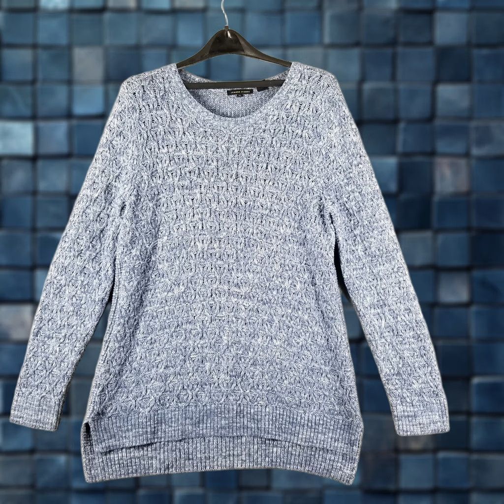 Vintage Jeanne Pierre Sweater Women's XL Blue Heathered Cable-Knit Scoop Neck Size XL / US 12-14 / IT 48-50 - 1 Thumbnail