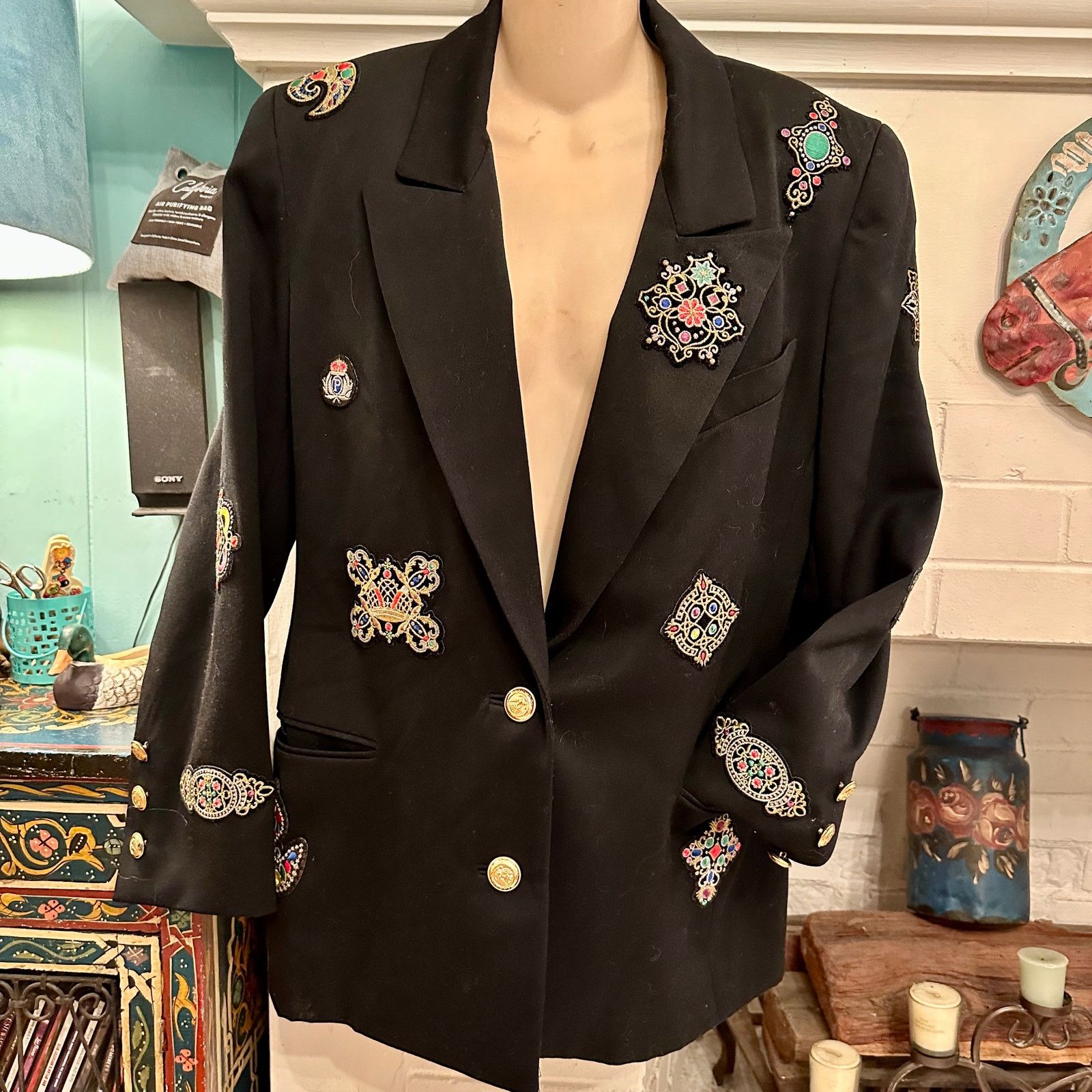 Other INCREDIBLE 80's WOOL BLAZER with PATCHES Size S / US 4 / IT 40 - 1 Thumbnail