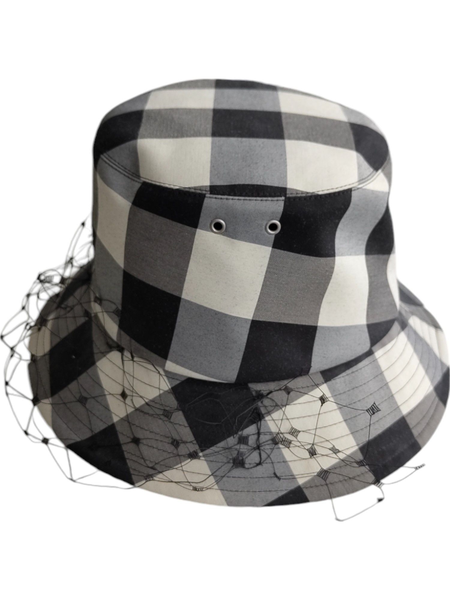 Dior Black And Beige Checkered Bucket Hat With Veil Size ONE SIZE - 6 Thumbnail