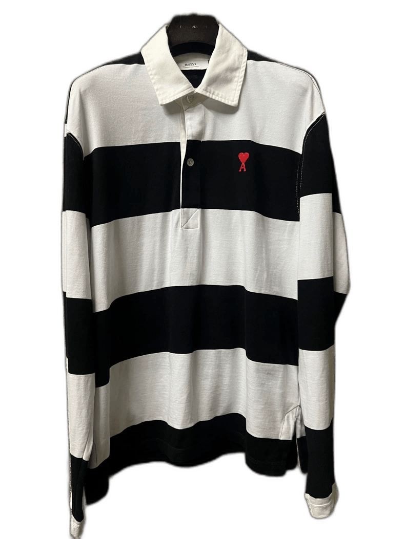 AMI AMI Paris Striped Long Sleeve Polo Shirt Size US S / EU 44-46 / 1 - 1 Thumbnail