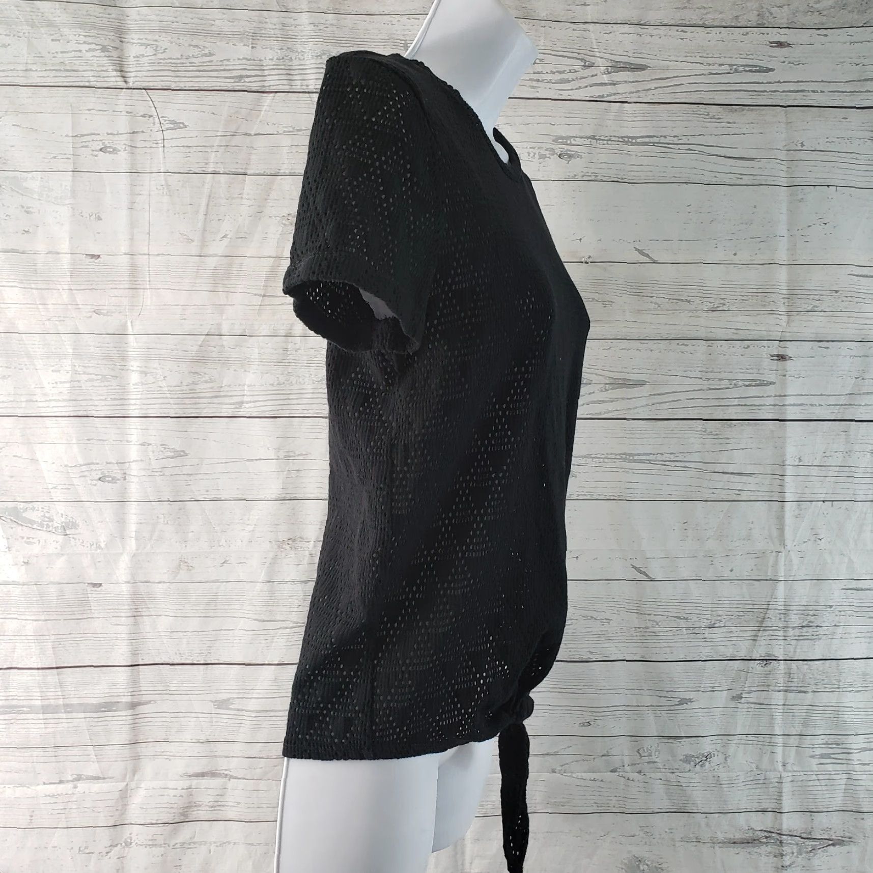 Madewell Madewell Texture & Thread Womens T-Shirt in Geo Eyelet Tie Front Tee Sz S Black Size S / US 4 / IT 40 - 3 Thumbnail