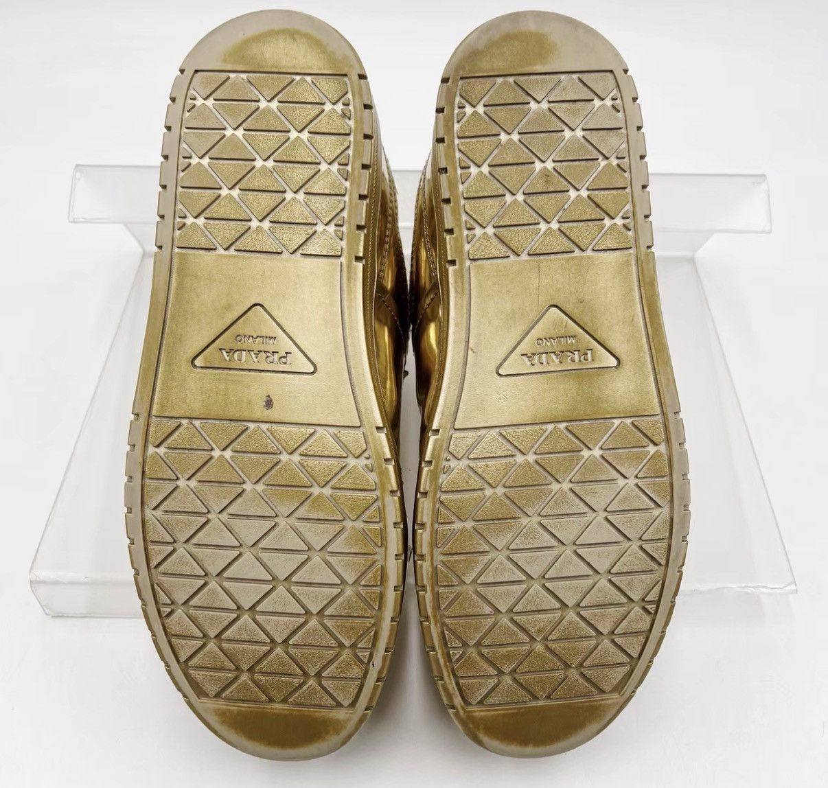 Prada Prada Gold Downtown Leather Round-Toe Low-Top Sneakers K12 Size US 7.5 / IT 37.5 - 8 Thumbnail