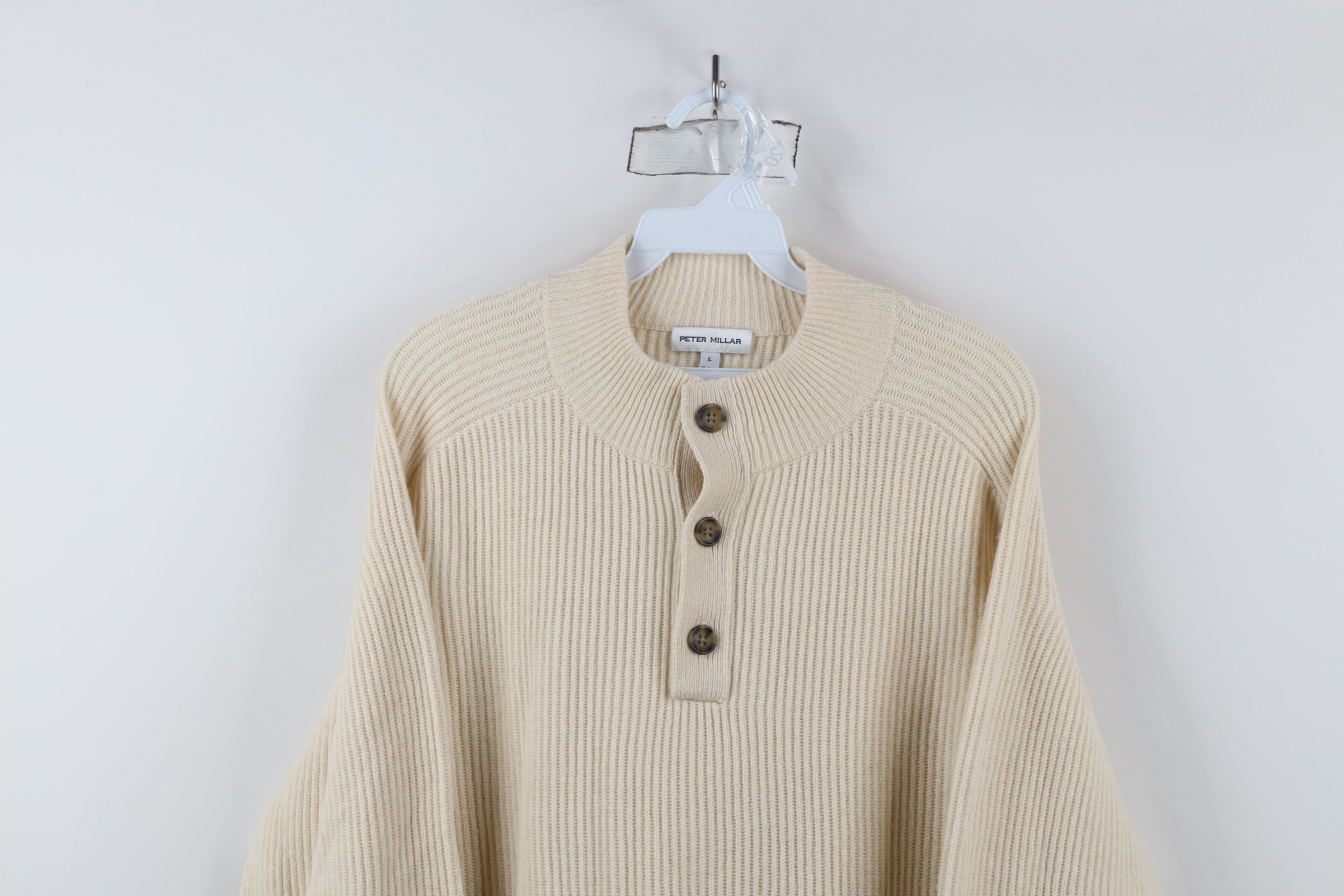 Peter Millar × Vintage Peter Millar Knit Yak Wool Cashmere Henley Sweater Cream Size US L / EU 52-54 / 3 - 2 Thumbnail