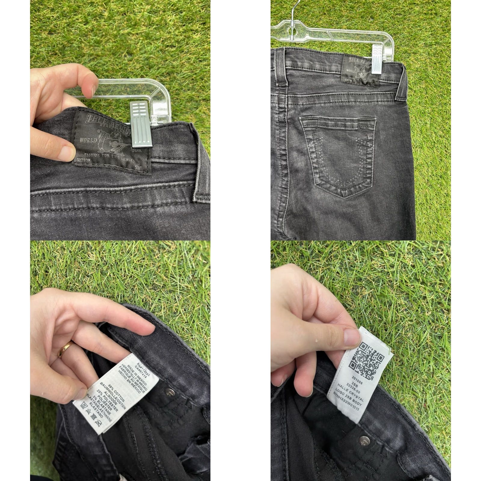 True Religion True Religion Jeans Womens 32 Black Halle Crystal Skinny Distressed Mid Rise Ankle Zip 5-Pocket Dark Wash World Tour Halle Womens Slim Jeans Size 24" / US 00 / IT 34 - 8 Thumbnail