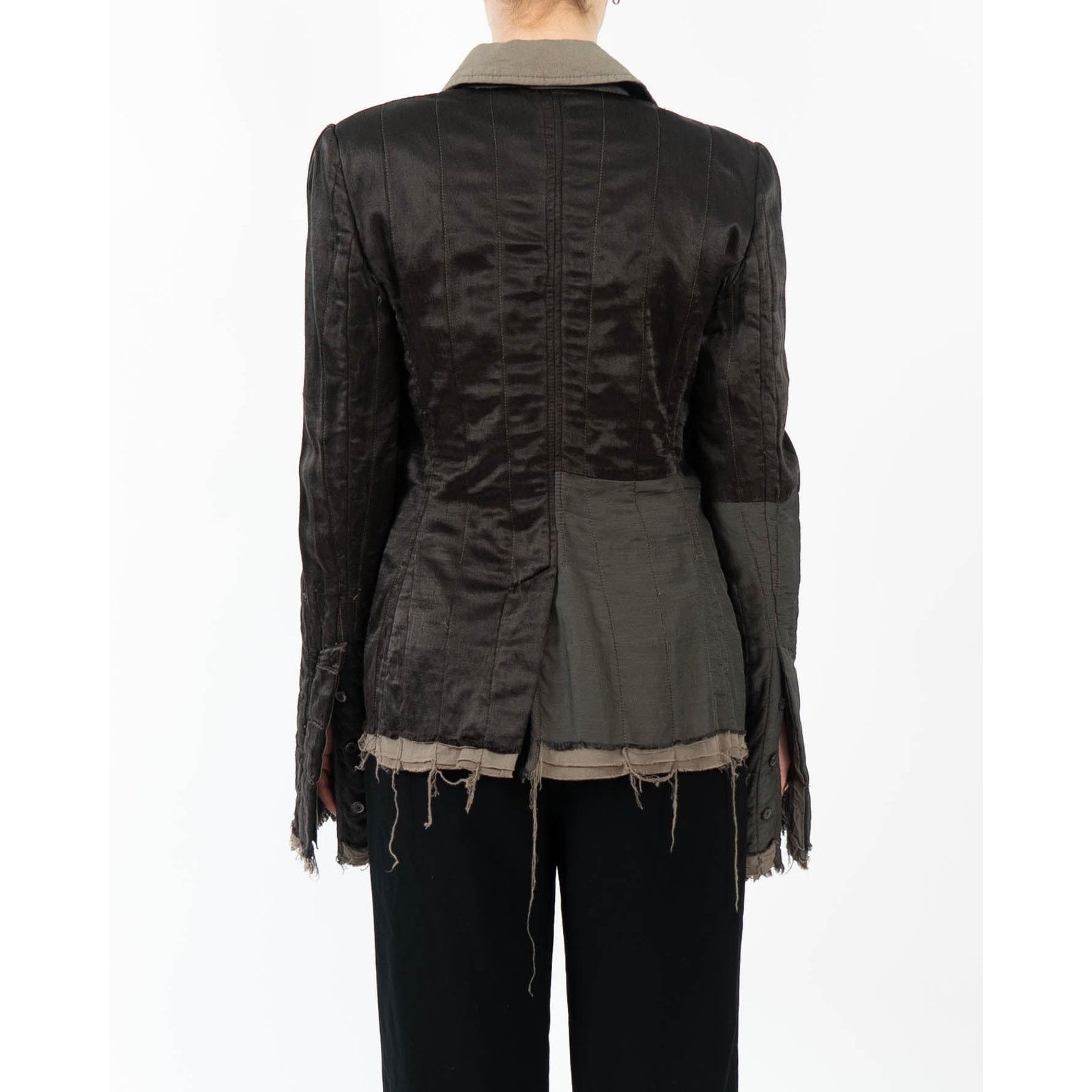 Haider Ackermann FW18 Distressed Workwear Jacket in Khaki Silk Satin Size S / US 4 / IT 40 - 6 Thumbnail