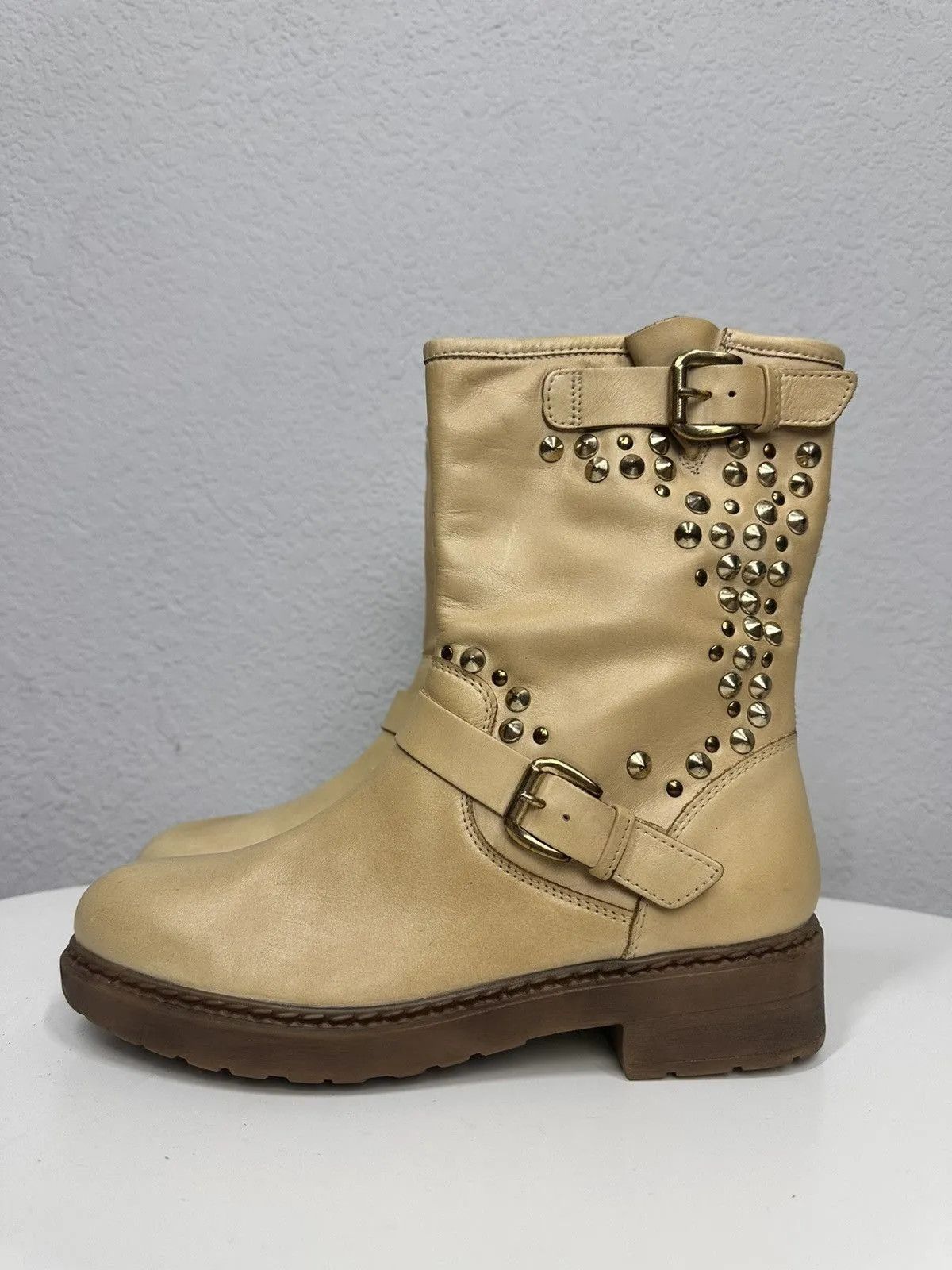 Genuine Leather Beige leather studded noto AS 98 rock boots Hedi Slimane Size US 9 / IT 39 - 5 Thumbnail