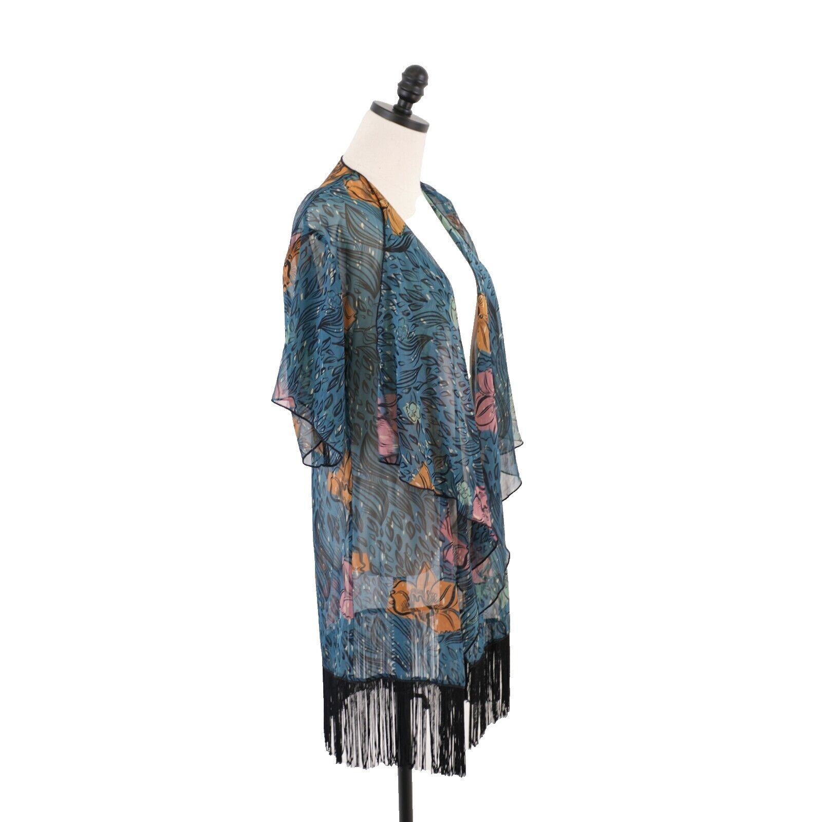 Designer NEW LuLaRoe Monroe Small Green Sheer Floral Kimono W/ Tassel Size S / US 4 / IT 40 - 9 Thumbnail